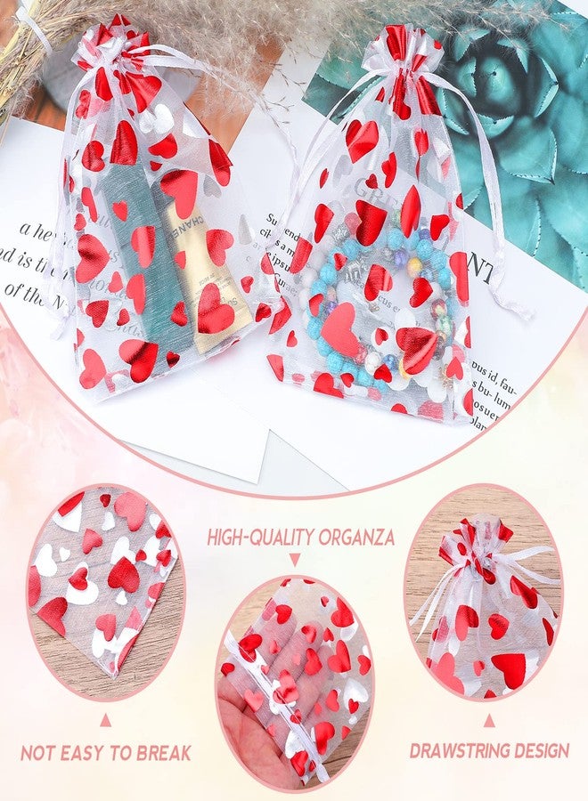 كينجلاك مجموعة كينغليك من 100 كيس هدايا من الأورجانزا الحمراء، مقاس 4×6 بوصة، أكياس هدايا برباط لعيد الحب، أكياس هدايا مجوهرات شبكية للحفلات - Image 4